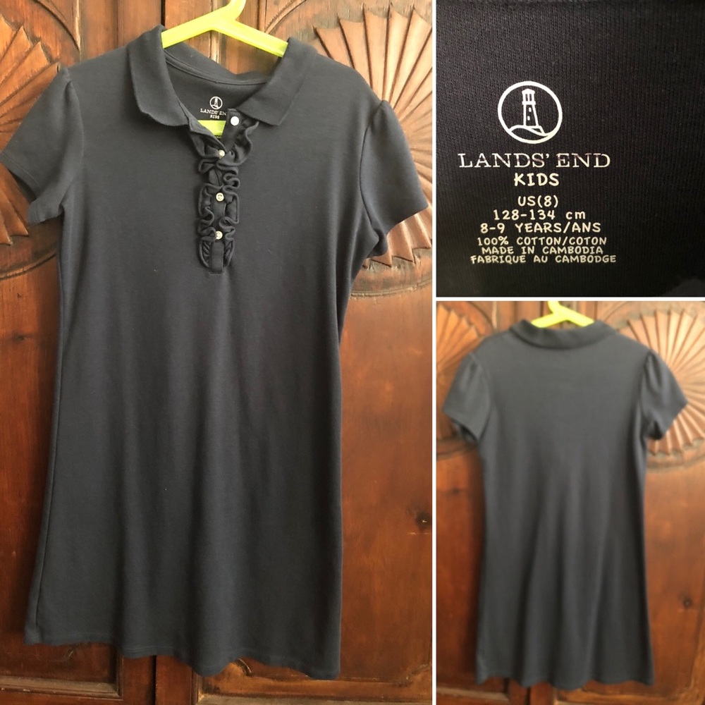 Lands End polo uniform dress with ruffle size 8